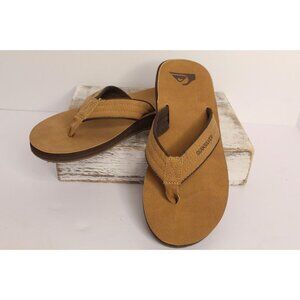Quick Silver Carver Suede Flip Flops Core Sandals Men's 9 Brown Tan Casual NWOB